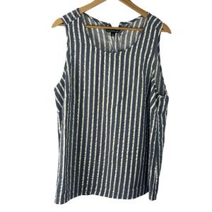 Zac & Rachel Woman Navy Gold Metallic Striped Lace Up Back Sleeveless Top 2X